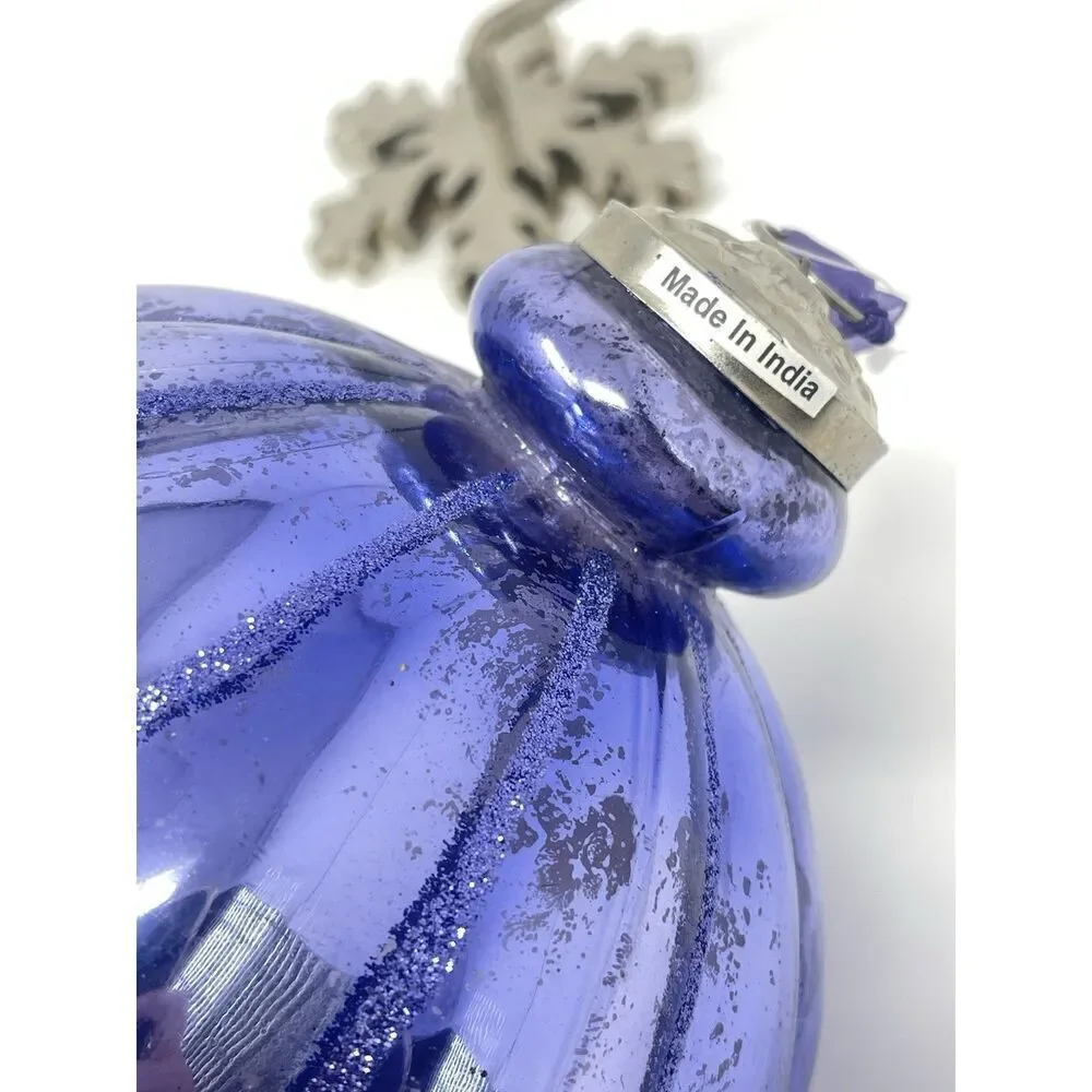 Huge Kugel Style Christmas Ornament 10” Periwinkle Blue Purple Glass Glitter